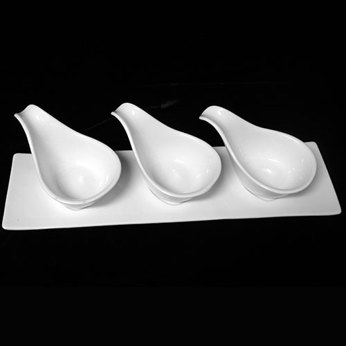 Set of 3 White Porcelain Spoon Bowl with Tray