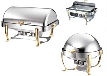 Stainless with Brass Color Trim Chafing Dishes